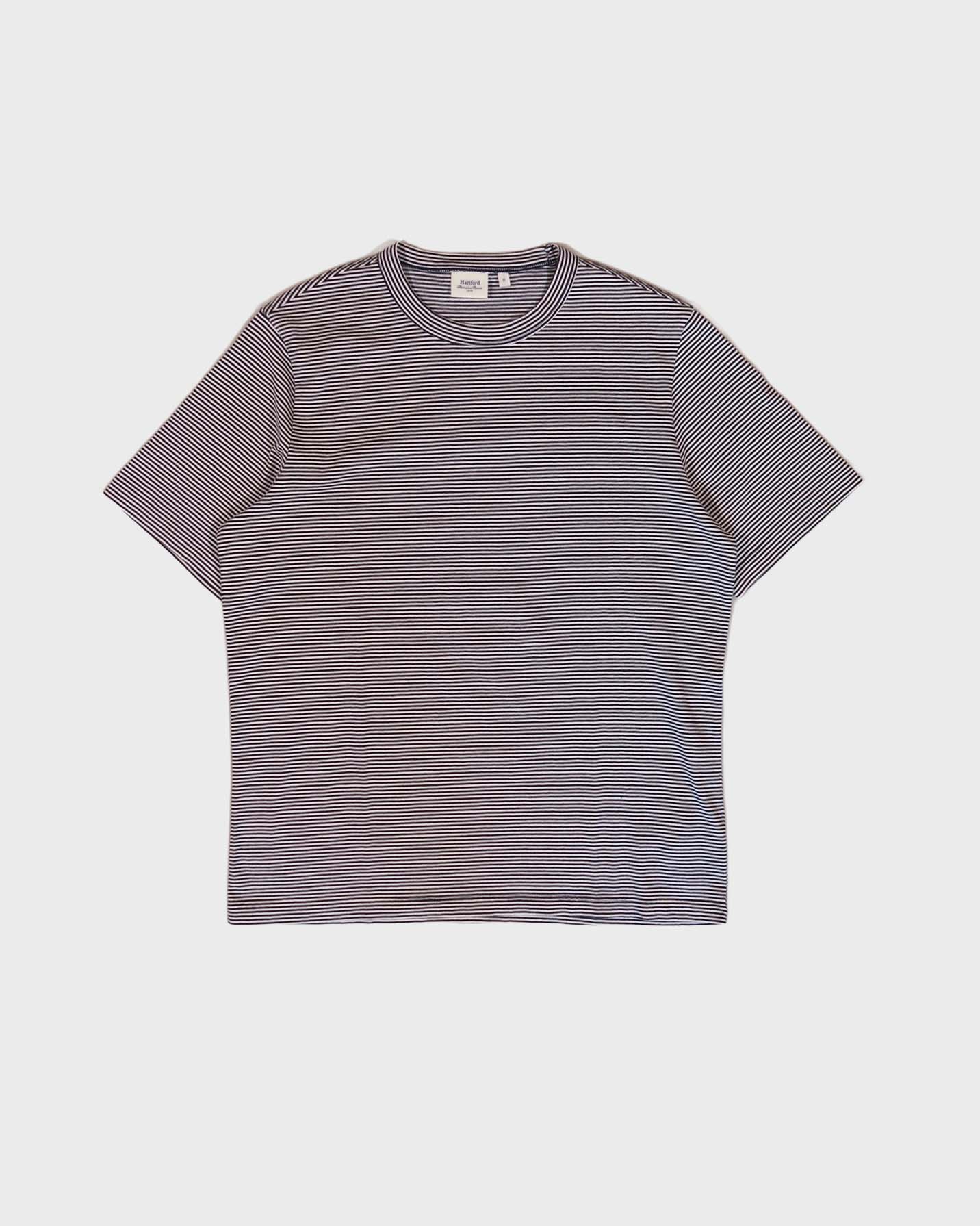 Hartford Knitted Striped T-Shirt in Navy/White