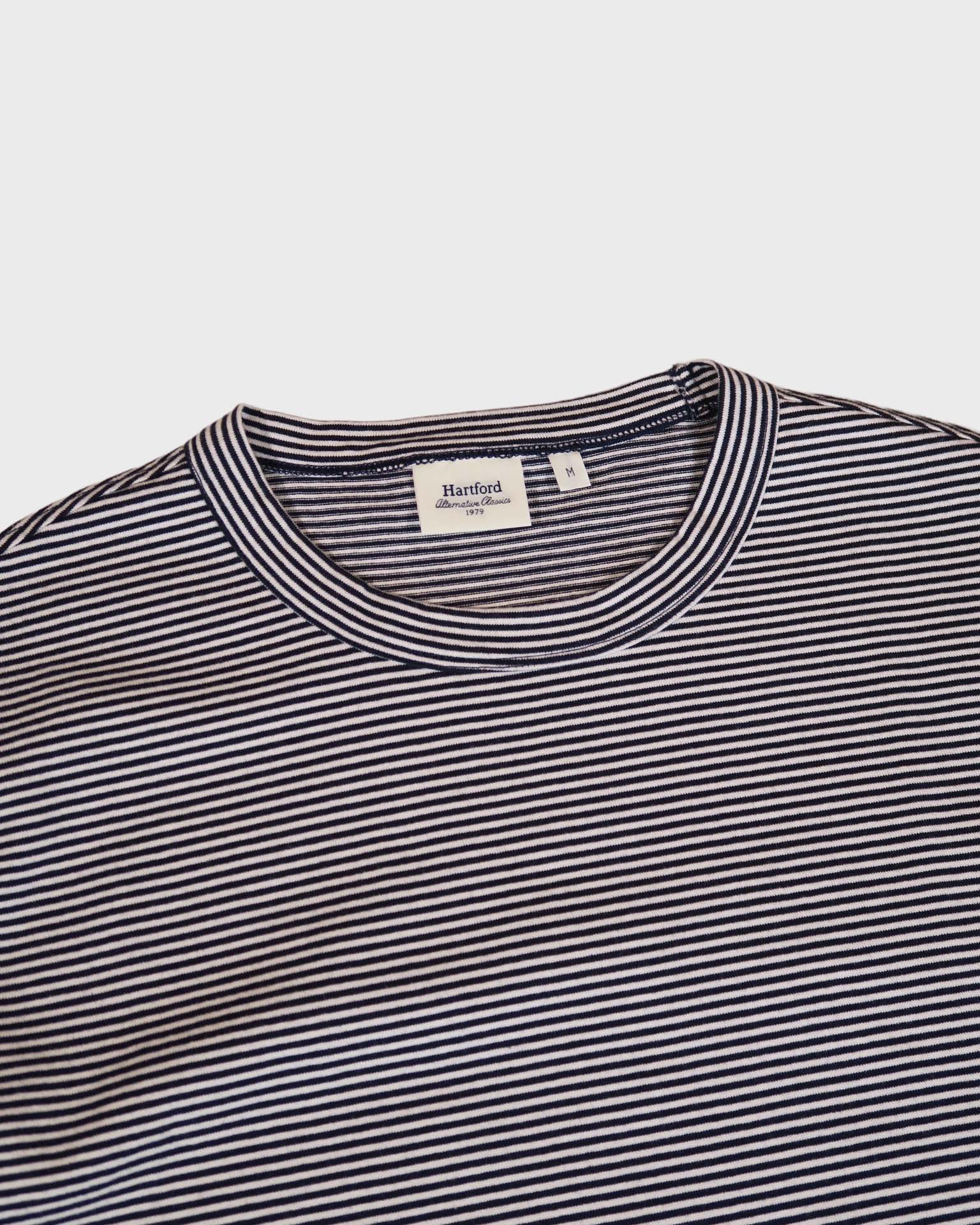 Hartford Knitted Striped T-Shirt in Navy/White - Image 2