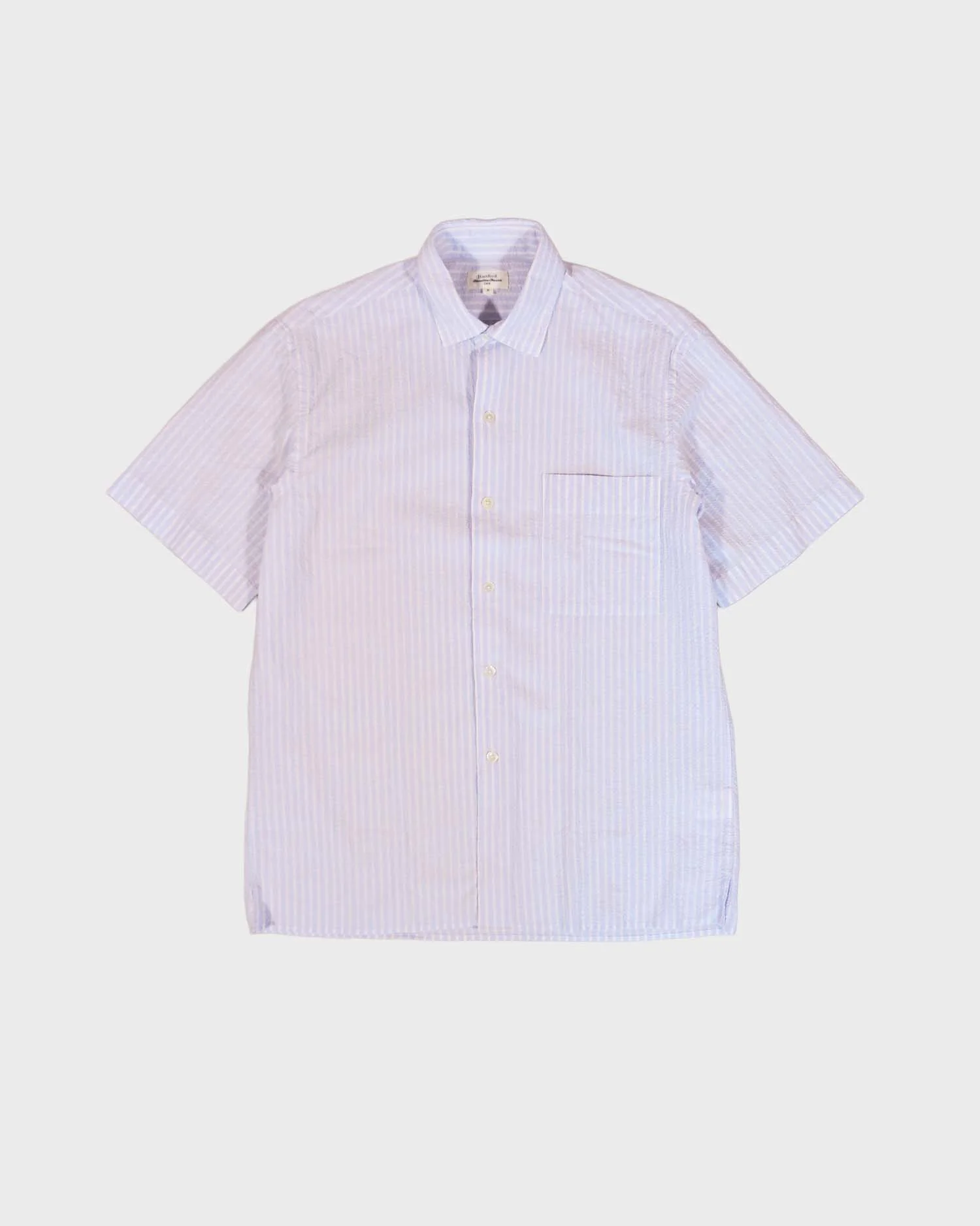 Hartford Pedro Short Sleeve Striped Seersucker Shirt in Sky Blue/White