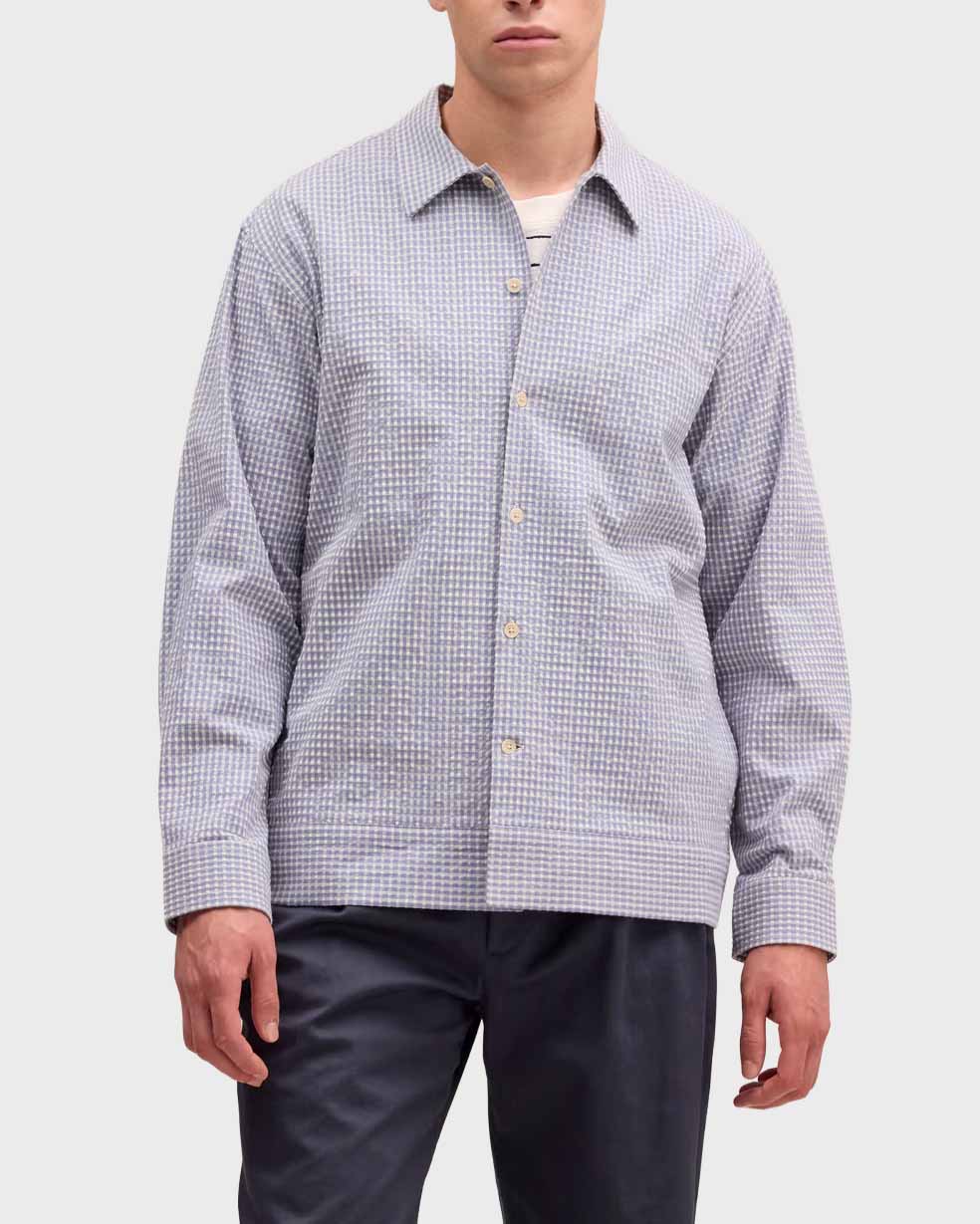 NN07 Reed Seersucker Gingham Jacket in Stone Blue - Image 4