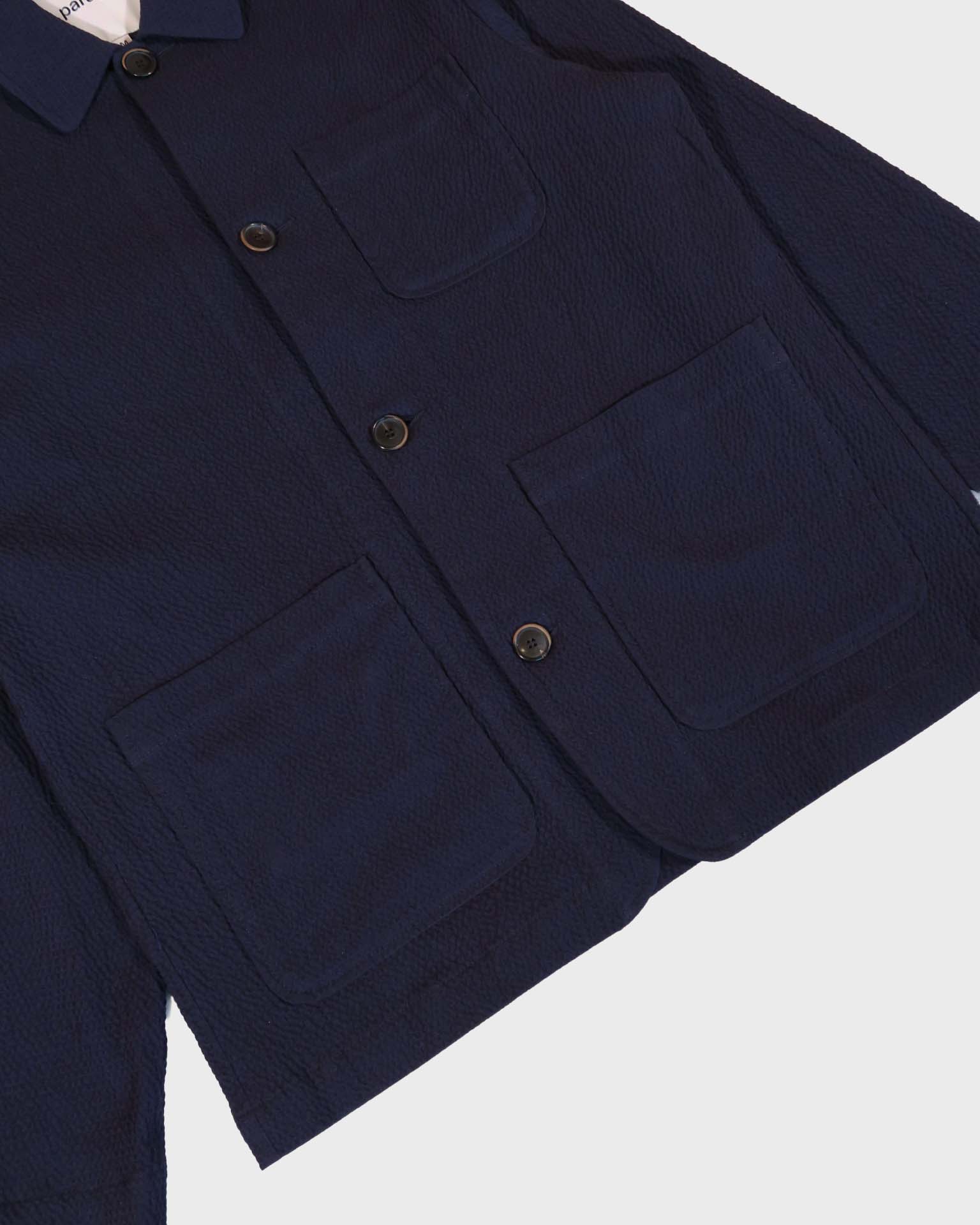 Parages Squire Seersucker Jacket in Navy - Image 3
