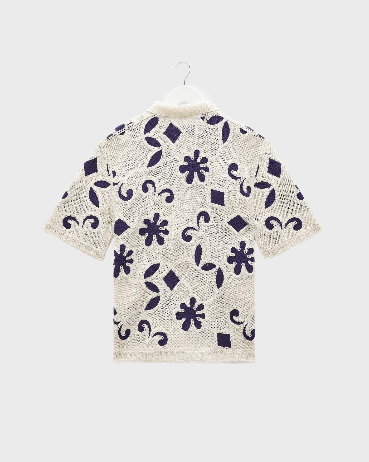 Wax London Porto Doodle Crochet Knit Shirt in Ecru/Navy - Image 3