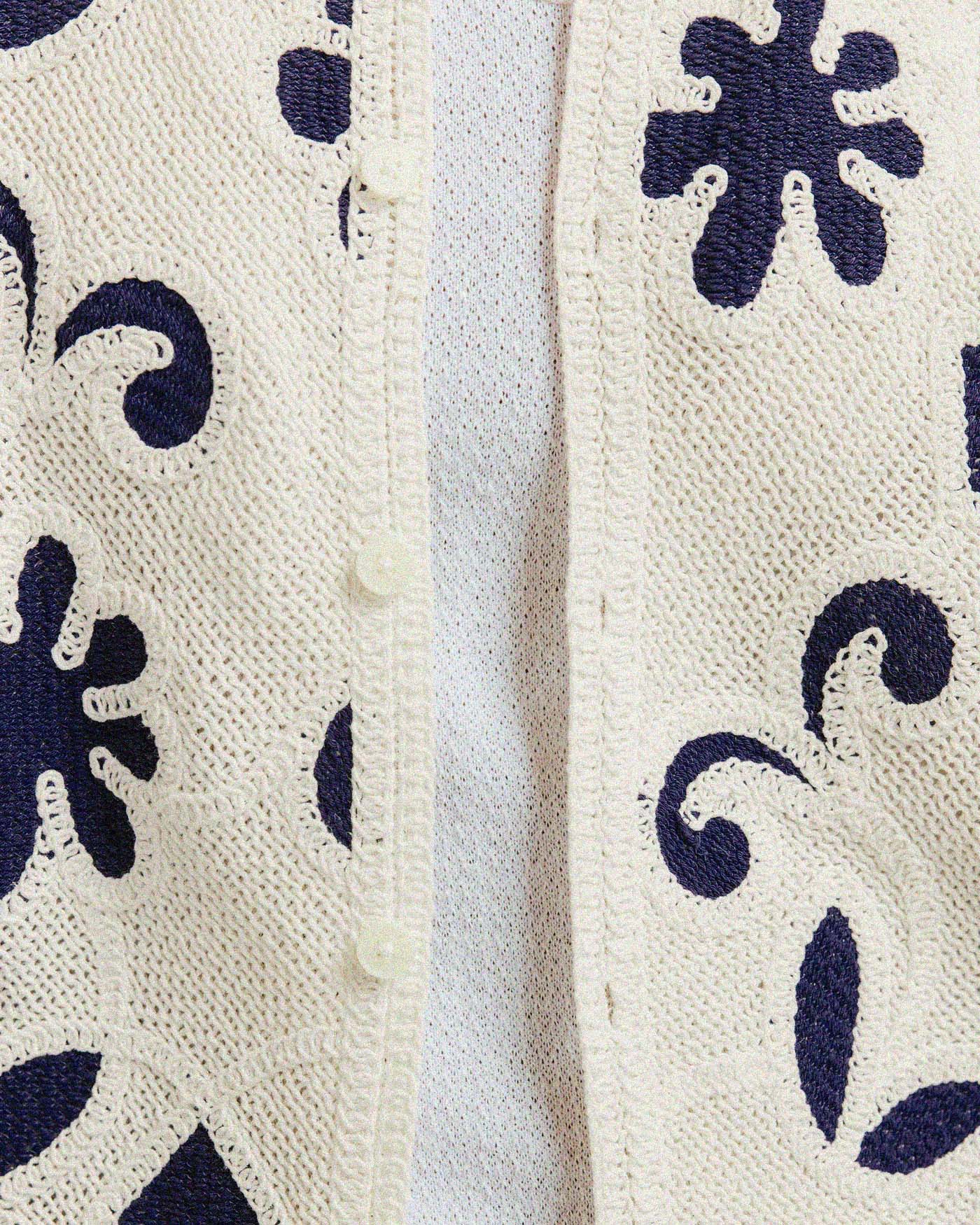 Wax London Porto Doodle Crochet Knit Shirt in Ecru/Navy - Image 4