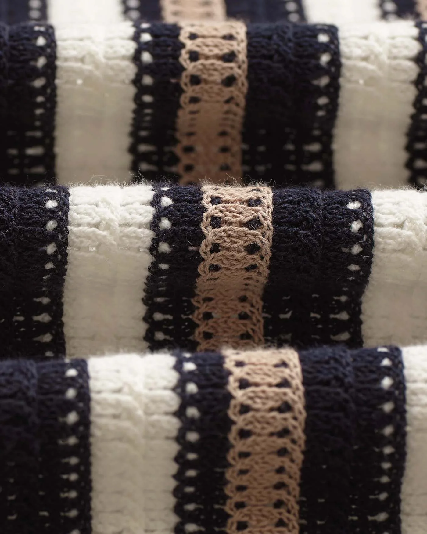 Wax London Porto Striped Crochet Knitted Polo Shirt in Ecru/Black - Image 4